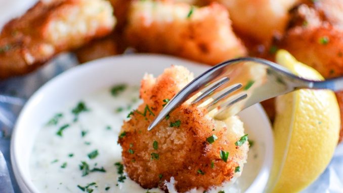 Crispy Oven-Fried Fish Bites with Homemade Tartar Sauce